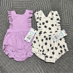 Cat & Jack Purple and White ruffled rompers 2pc Newborn bundle NWT from Target